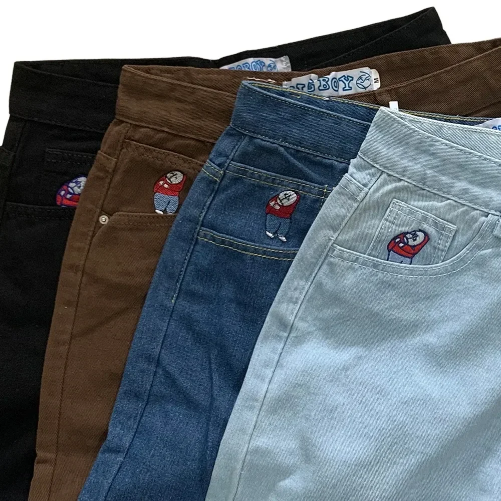 펑크 록 하이 웨스트 자수 청바지 Y2K 바지 폴라 빅 보이 streetwear 고딕 만화 블루 헐렁한 청바지 레트로 데님 바지