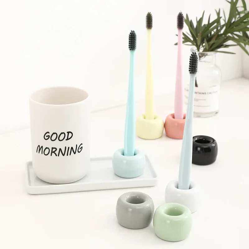 

Multifunction Base Novel Donut Ceramic Toothbrush Holder Candy Color Frame Storage Rack Bathroom Shower Tooth Brush Stand Shelf