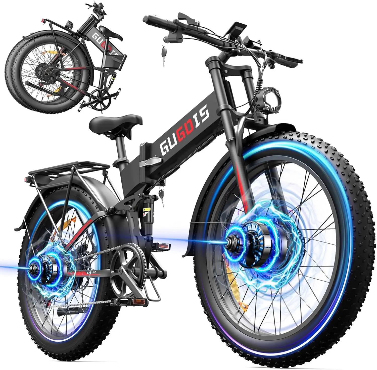

Folding Electric Bike for Adults, 3000W Peak Dual Motor Ebike, 26"x4.0" Fat Tire E Bike, 48V 23Ah Battery,Up to 31MPH & 60 Miles