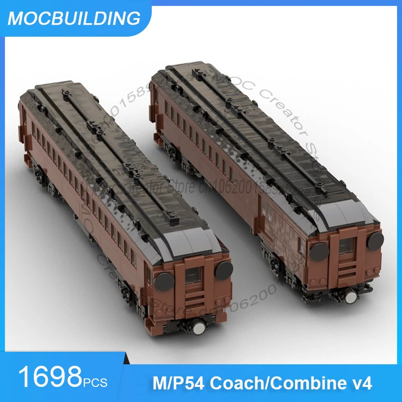 1:48 Scale Pennsylvania Railroad M/P54 Coach/Combine v4 MOC Building Blocks Train Model DIY Assemble Bricks Toys Gifts 1698PCS