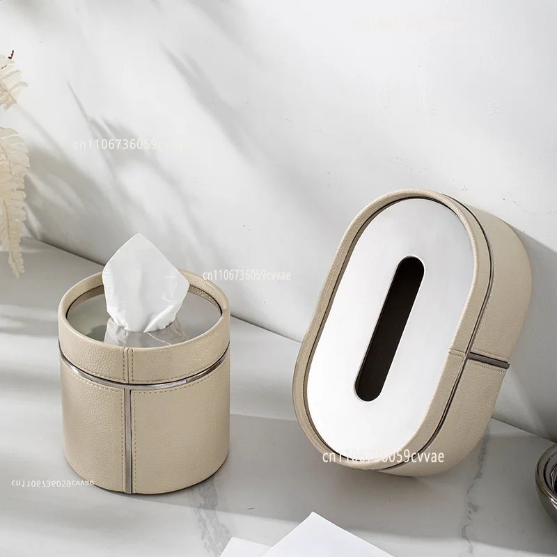 Luxury Stainless Steel & Leather Tissue Box Minimalist Coffee Table Organizer for Living Room Premium Home Decor Accessories