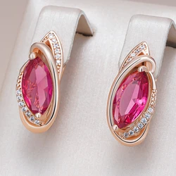 Kinel Hot Red Rhombus Natural Zircon Drop Earrings for Women Fashion 585 Rose Gold Color Vintage Party Fine Daily Jewelry