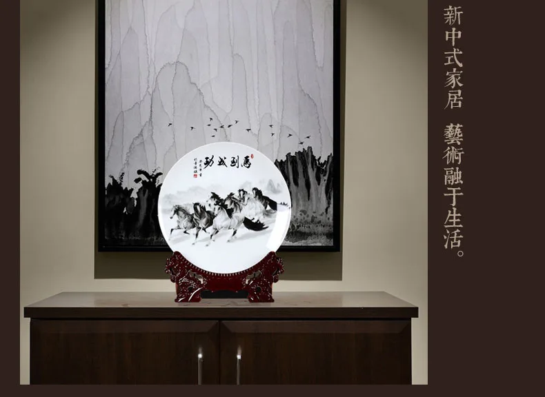 bring good luck success drawing money Best business gift home office good Jingdezhen porcelain horses decorative plates