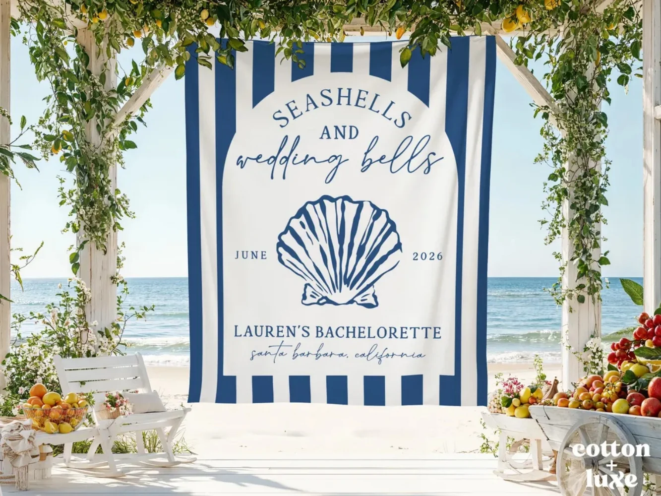 

Seashells and Wedding Bells Bachelorette Banner | Last Toast on the Coast Photo Backdrop | Beach Bachelorette Decor