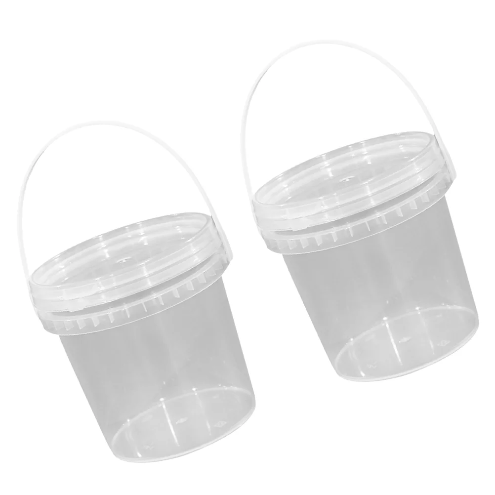 

2 Pcs Ice Cream Bucket Sealing Lid Beverage Food Tub Jam Transparent Storage Freezing Container Handle