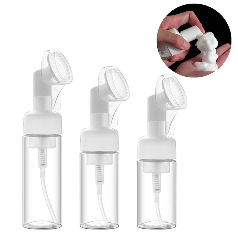 

100/150/200ml Empty Froth Foaming Pump Bottle With Silicone Brush Head Press Type Face Cleaning Foam Bottles