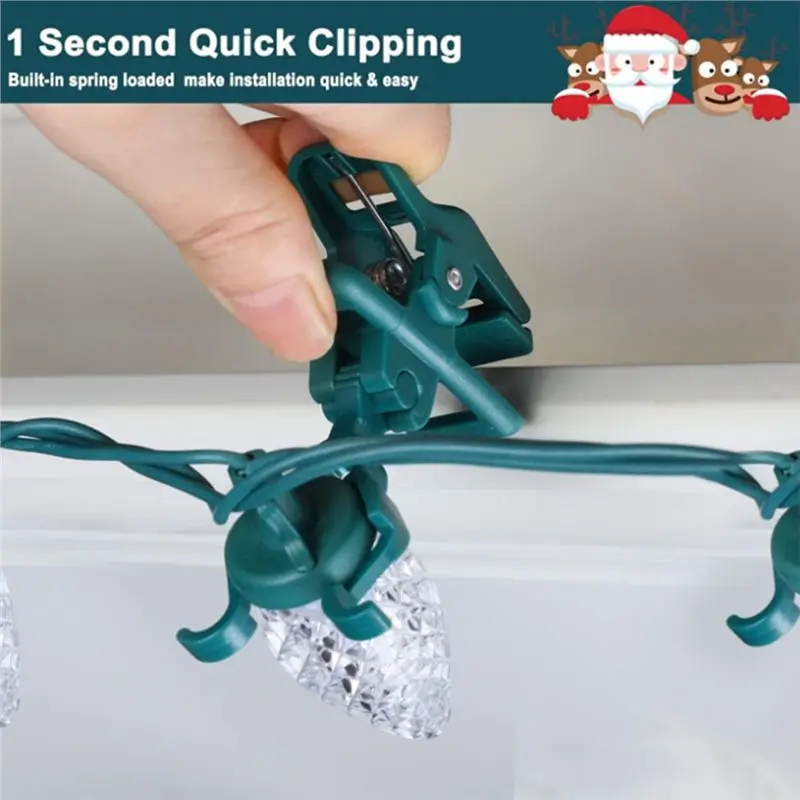 ABCL 100 Pack Adjustable Quick Mount Shingle And Gutter Installation Christmas Light Spring Clips Suitable For E12, E17