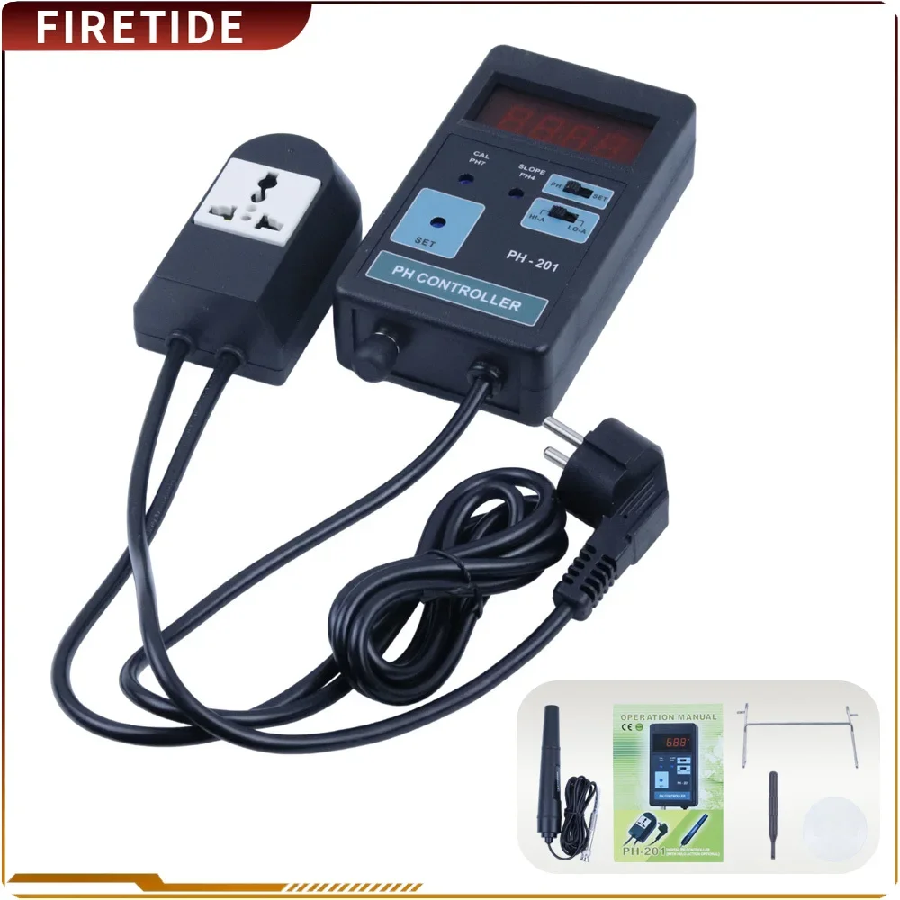 PH-201 Digital LCD Display PH CO2 Controller Meter Aquarium Fish Tank 0.00~14.00PH Range + Switched Socket AC 100-240V