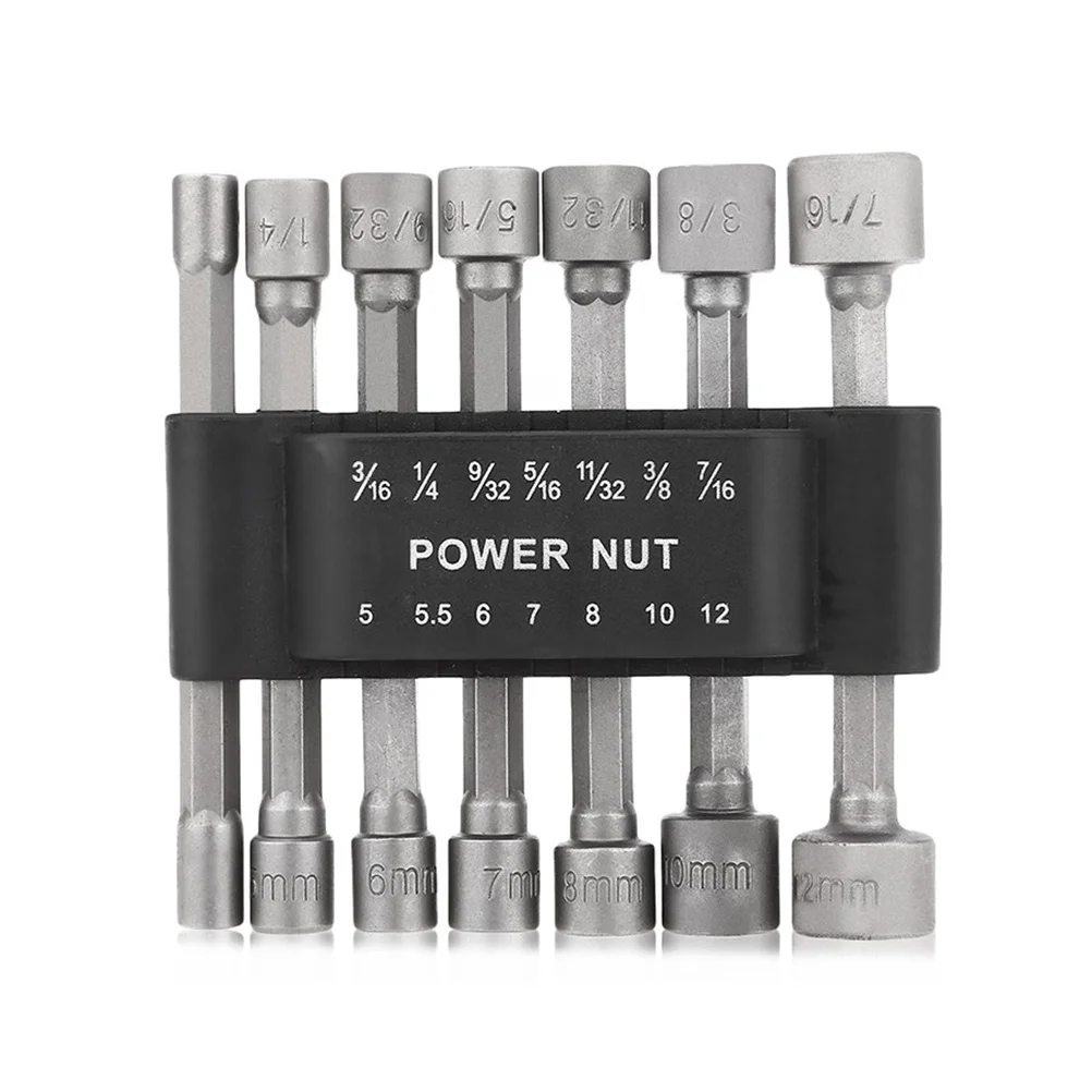 

14 pcs Hexagon Shank Screwdriver Bits 3/16 1/4 9/32 5/16 11/32 3/8 7/16 Inch 5 5.5 6 7 8 10 12Mm Drill Bit Set For Cordless