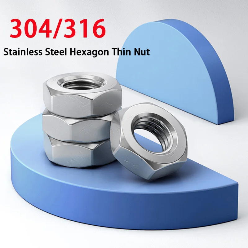 1-50pcs M2 M2.5 M3 M4 M5 M6 M8 M10 M12 M14 M16 M18 M20 M22 M24 M27 M30 304 Stainless Steel Hexagonal Thin Nut