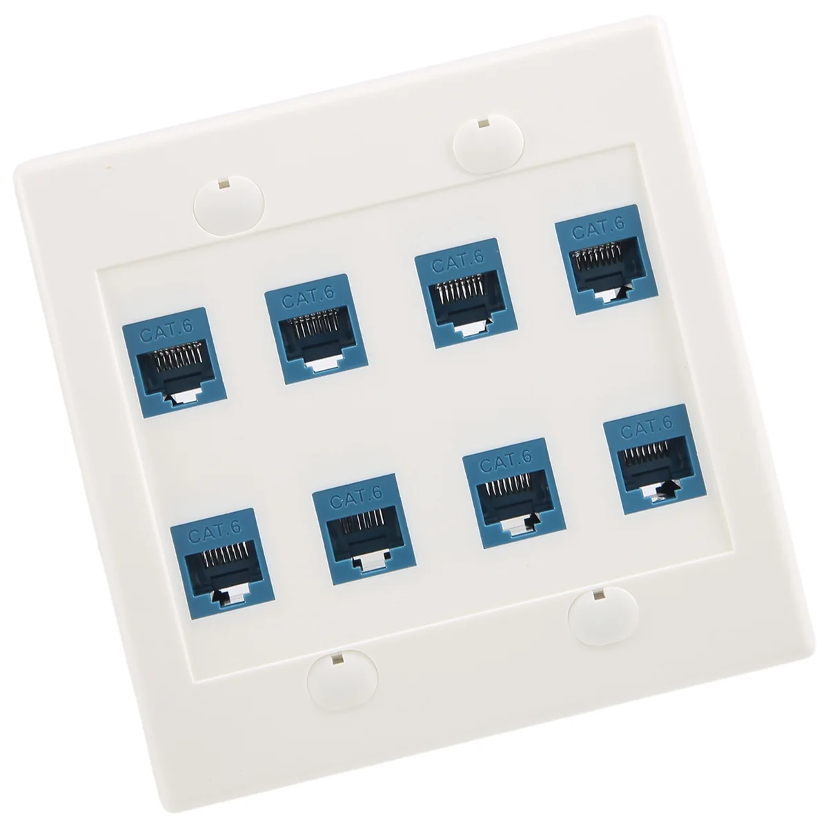 Ethernet Wall Plate 8 Port - Double Gang Cat6 RJ45 Keystone Jack Network Cable Faceplate Female to Female - Blue