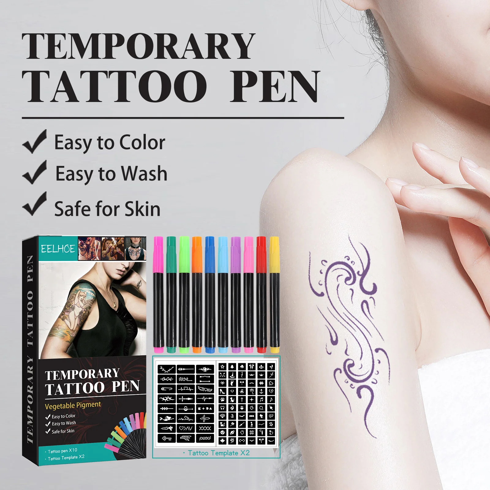 Emporary Tattoo Pen Set With Tattoo Template Various ColorsOf Human Body Art Painting fFace And Arms Body DIY Tattoo Pattern