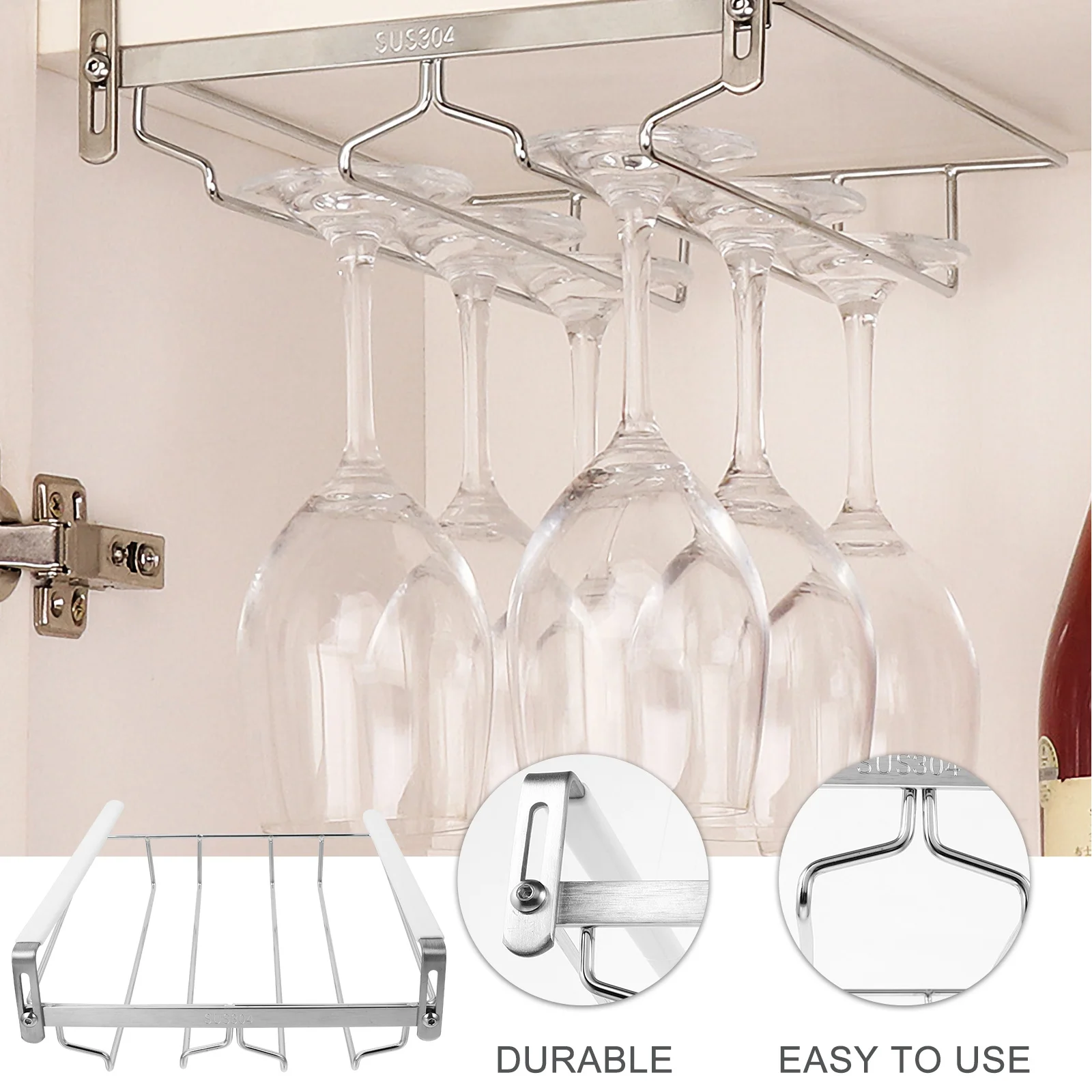 

1pc Wine Glass Holder Stainless Steel Double Row Wall Mount Rack For Goblets Storage Organizer Wine Glass Stand Glasses