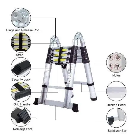 1.9M+1.9M Foldable Telescopic Ladder Safely Extends Herringbone Ladder Space-saving Straight Ladders Thickened Aluminum Ladders