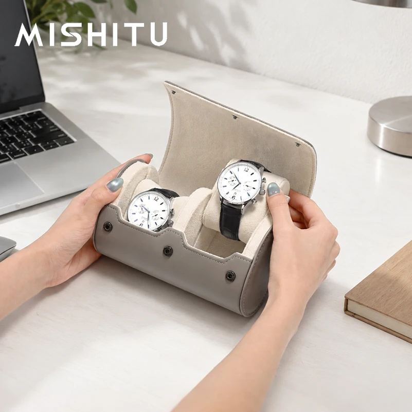 Image of MISHITU 1/2/3-Fach Uhrenrolle Reiseetui Tragbare Hochwertige Leder-Uhrenbox Aufbewahrungsbox Uhrenorganizer Geschenkbox für Männer