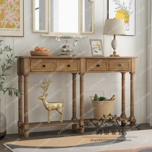 

Solid wood entrance table side table engraving living room strip case drawer storage ornament entrance display cabinet