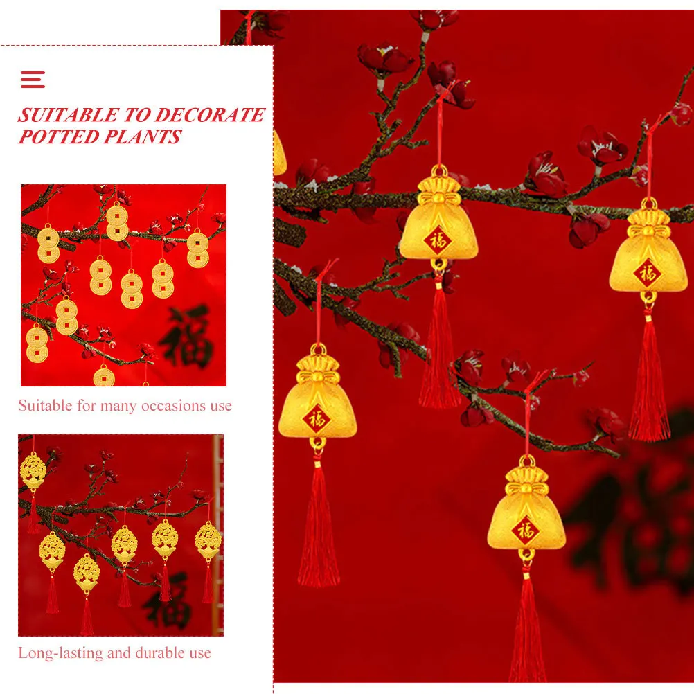 

48Pcs Chinese New Year Pendants Spring Festival Hanging Decorations Potted Plant Bonsai Lucky Ornaments Party Supply