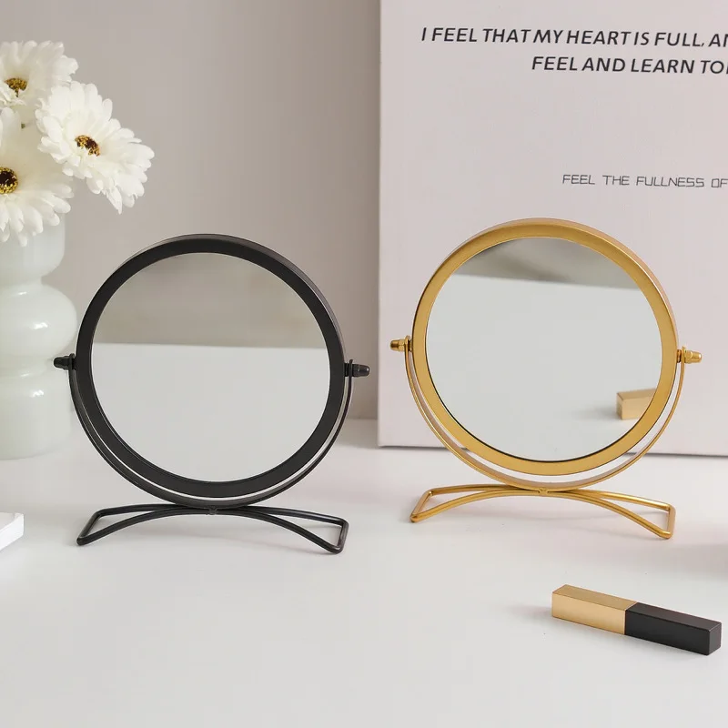 

Desktop Makeup Mirror Household Bedroom Vanity Mirrors Dormitory Single-sided Mirror 360° Rotatable Iron Frame Cosmetic Mirrors