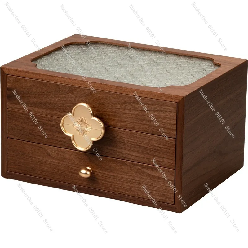 Elegant Walnut Wood Jewelry Storage Box Solid Wood Necklace Ring Earring Organizer Luxury Creative Design Wedding Newlywed