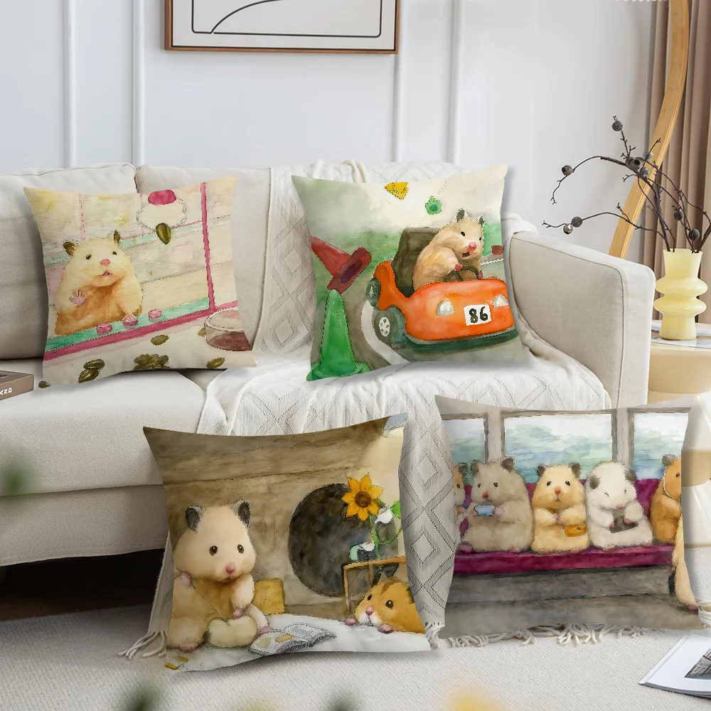 Kawaii Hamster Anime Cute cushion cover For Pillow Printing Sofa Decoration Home Car Room Coffee Shop Office Nordic Simplicity