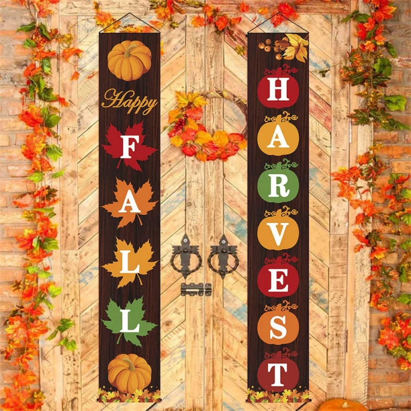 DIY Thanksgiving Couplet Door Curtain Banner Autumn Harvest Thanksgiving Flag Hanging Ornament Welcome Fall Halloween Decoration