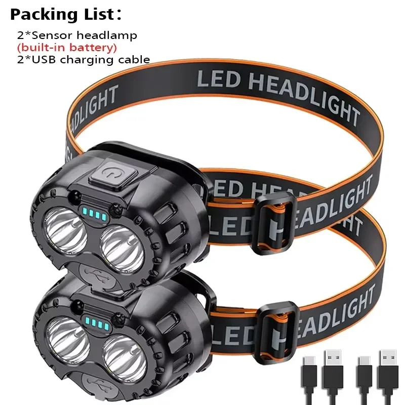 Leistungsstarke LED-Stirnlampe, IPX4, wasserdicht, Notfall-Stirnlampe, 250 lm, XPE-LED-Stirnlampe, 500 mAh, für Outdoor-Angeln, Camping, Wandern
