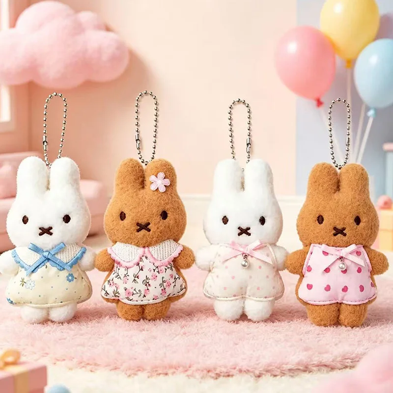 Retro Cute Miffy Floral Dress Plush Keychain Japanese Style Kawaii Rabbit Plush Toy Backpack Decoration Cartoon Peripherals Gift