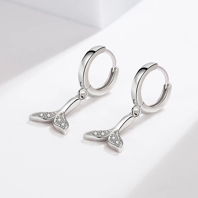 New Fashion Lovely Whale Tail Drop Earrings For Women Shiny Micro Crystal Simple Elegant Dangle Earring Hoops Piercing Jewelry