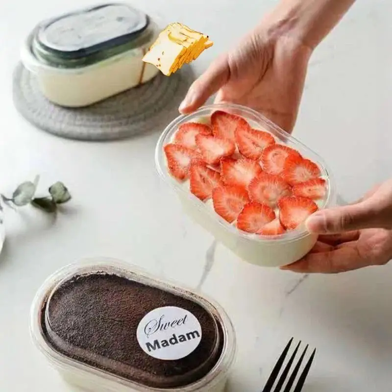 【CC】50/25Pcs Dessert Container Graham Cake Mango Float Clear Oval Container For Mousse Cake Pudding 500m