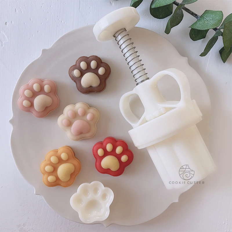 

20g Mini Cat Paw Shape Mold Mooncake Mold Hand Press Mold Plungers Pastry Dessert Cake Decoration Tools Baking Tools Kitchen