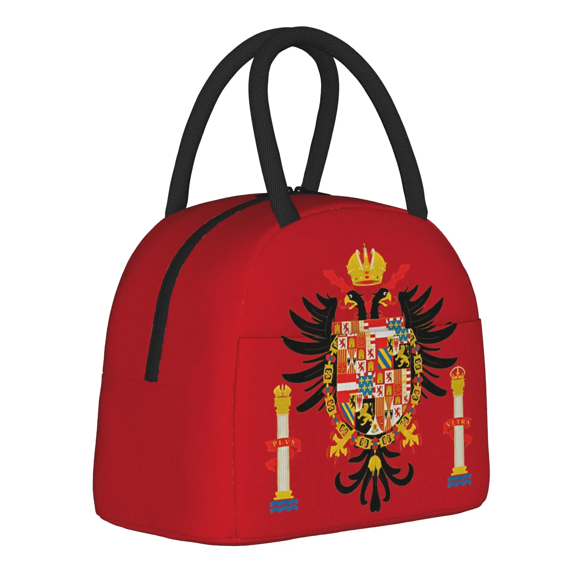Shield of Carlos I of Spanish Insulated Lunch Bags Thermal Bag Reusable,Meal Container Burgundy cross Large Tote Lunch Box