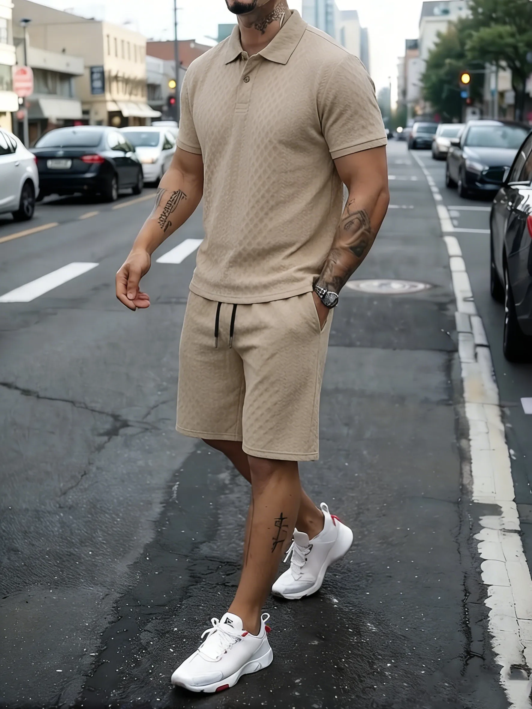 

Solid Trendy Basic Jacquard Shirt Male Suit Summer High street Polo Collar Classic TShirt Beach Simple Bottom Vacation Clothes