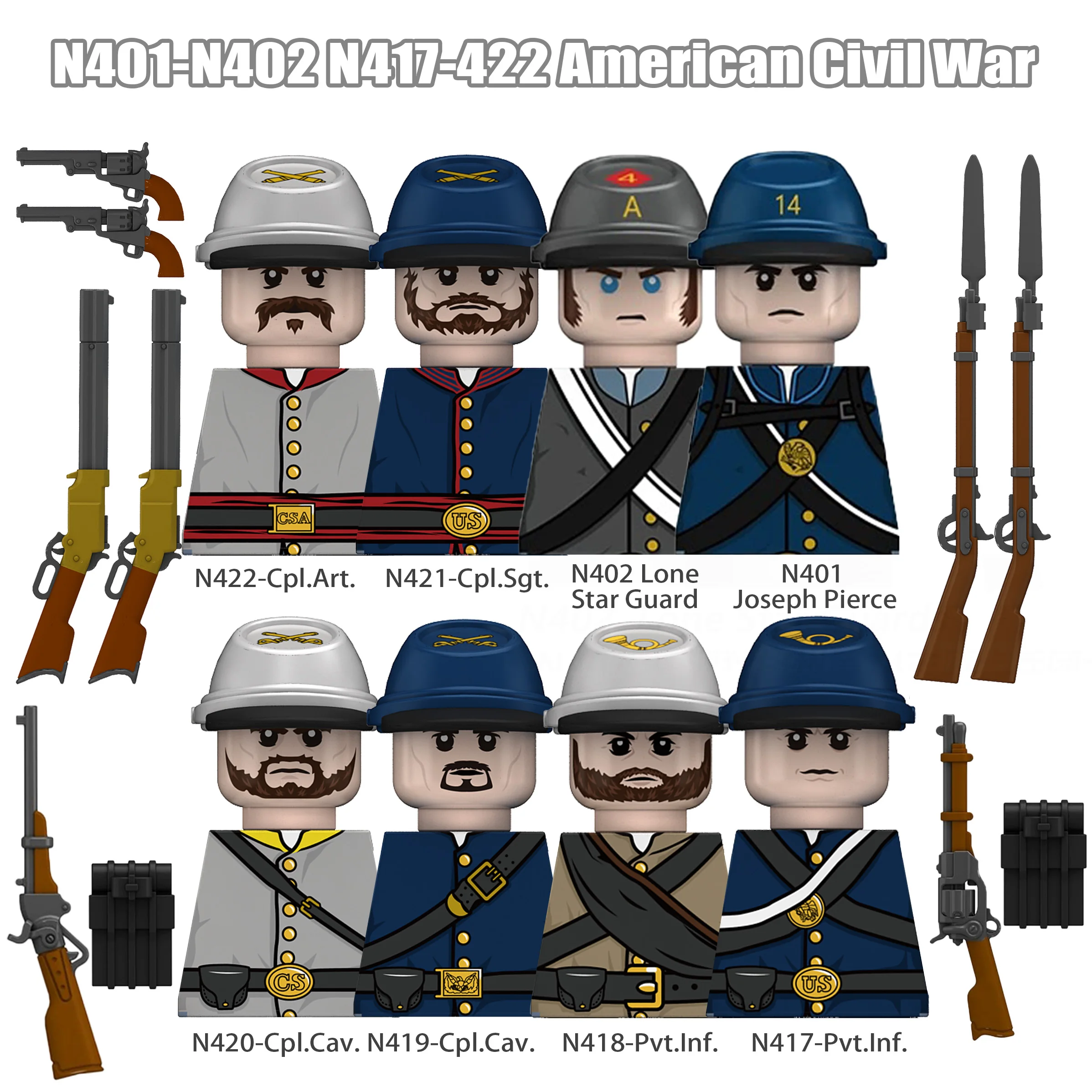 MOC American Civil War US Soldiers Figures Building Blocks Cap Sergeant Infantry Weapons Gun Troops Military Army Bricks Toys
