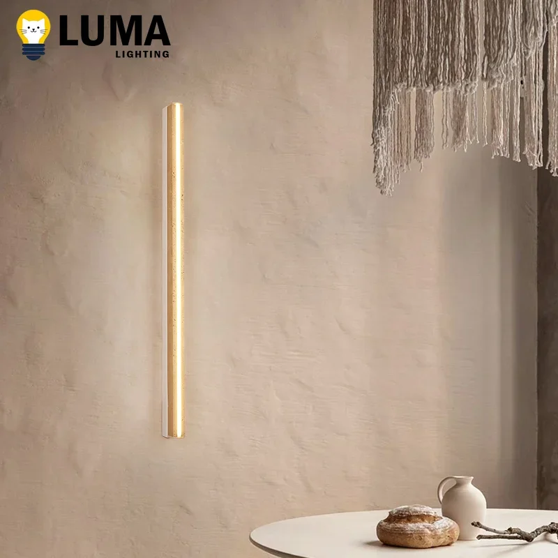 

Long Strip Natural Stone Wall Lamp modern Bedroom Living Room Decoration Corridor Wall Sconce Yellow Travertine Lighting Fixture