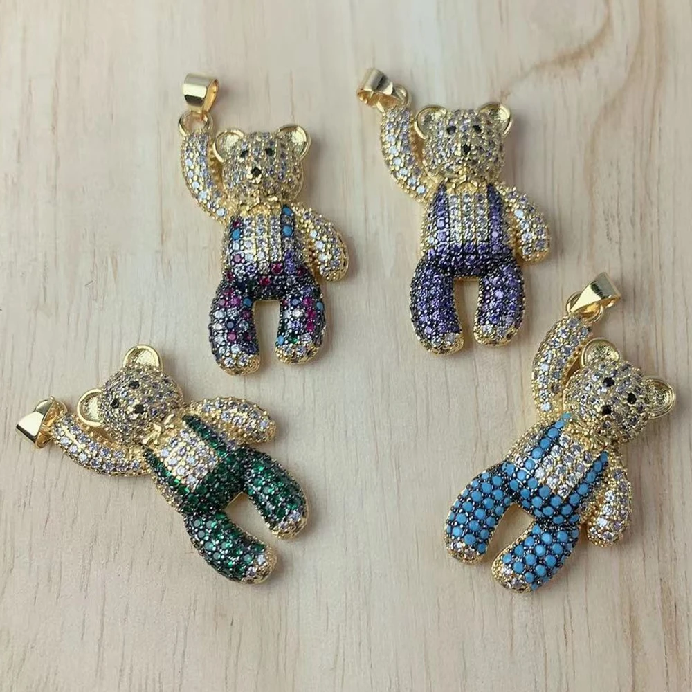 Metal Zircon Bear Pendants Luxury Fashion Animal Charms For Jewelry Making diy Necklace Accessories