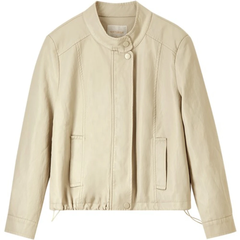 سترة نسائية قصيرة من جلد البولي يوريثان من SENTUBILA لخريف 2025 بياقة واقفة ورباط وخصر وسحاب أمامي على الطراز الحضري ملابس خارجية W53GA3040 #6