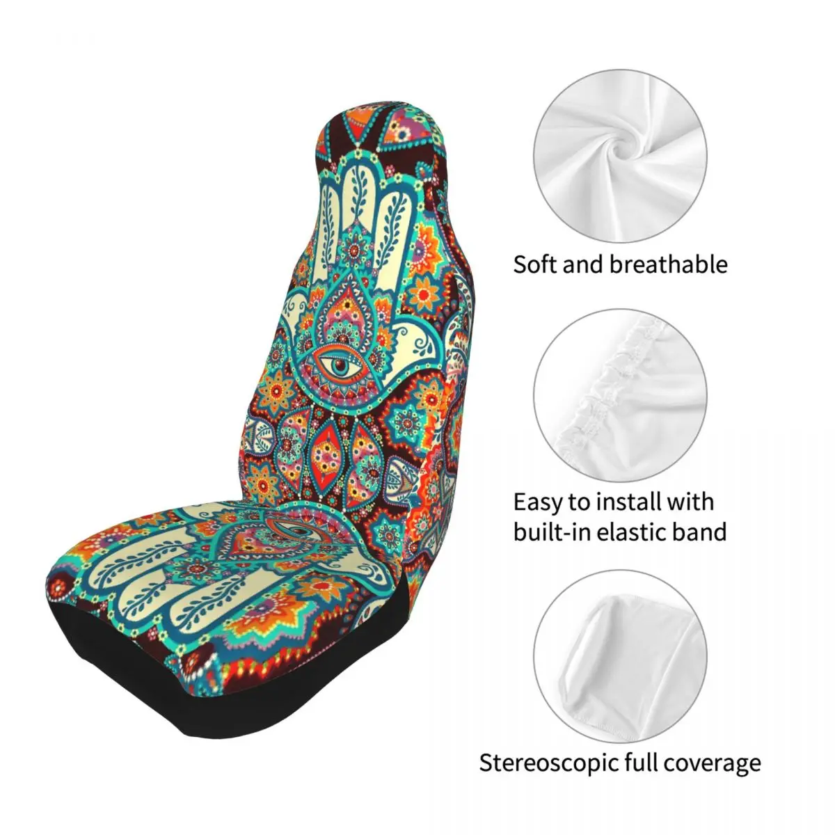 Hamsa ręcznie czeski uniwersalny pokrowiec na siedzenia samochodu wodoodporny kobiety hipisowska Mandala Paisley Boho mata na siedzenie samochodowe włókno polowanie — zdjęcie 5
