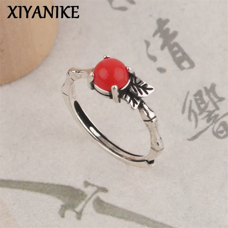 XIYANIKE خمر التايلاندية الفضة الحجر الأحمر قابل للتعديل خواتم الاصبع للنساء موضة جديدة مجوهرات نسائية هدية حفلة camiца #1