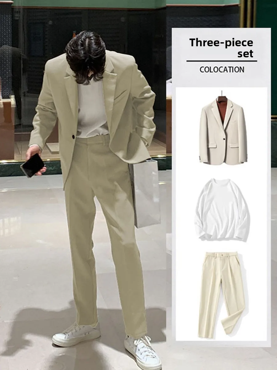 

Autumn New Sle Casual Briti Sle Men's Suit Set Wedding omsmen Tee-Piece Suit Busin Formal Wear Lightweight