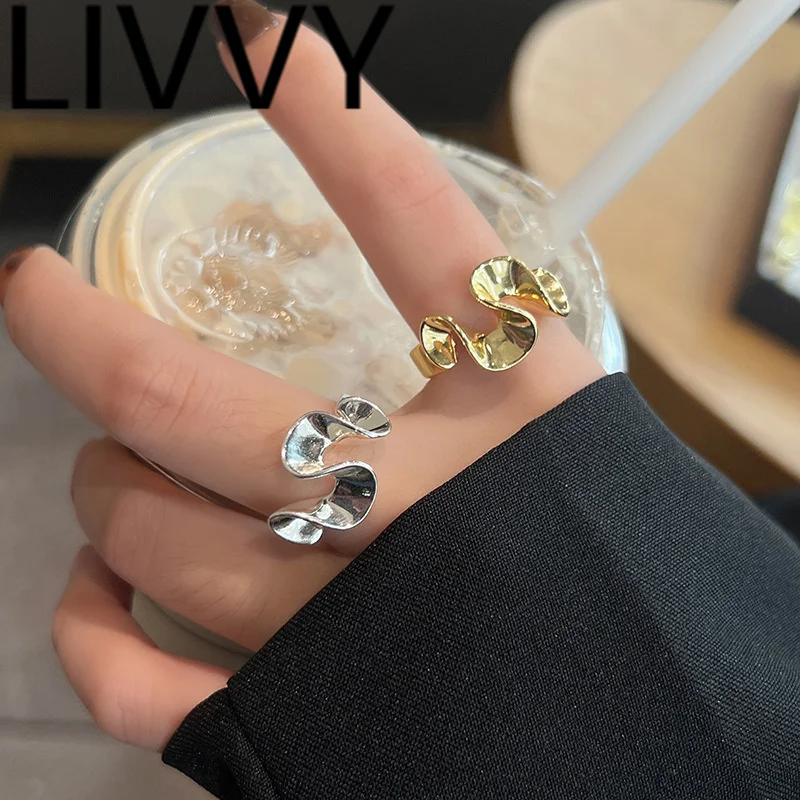 LIVVY Silver Color Finger Rings For Women Fashion Irregular Wave Creative Geometry Birthday Party Jewelry Gifts