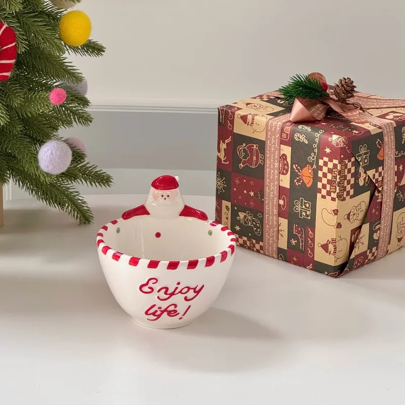 Christmas Gift Cute 3D Hand Drawn Underglaze Ceramic Bowl Dessert Salad Bowl Yogurt Bowl Birthday Gift