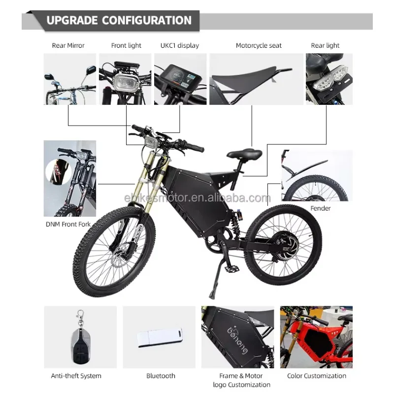 Modification 21 inch Motorcycle Wheel  E bike 72v 8000w Dirt Electric Hybrid  Bike with Phone Holder