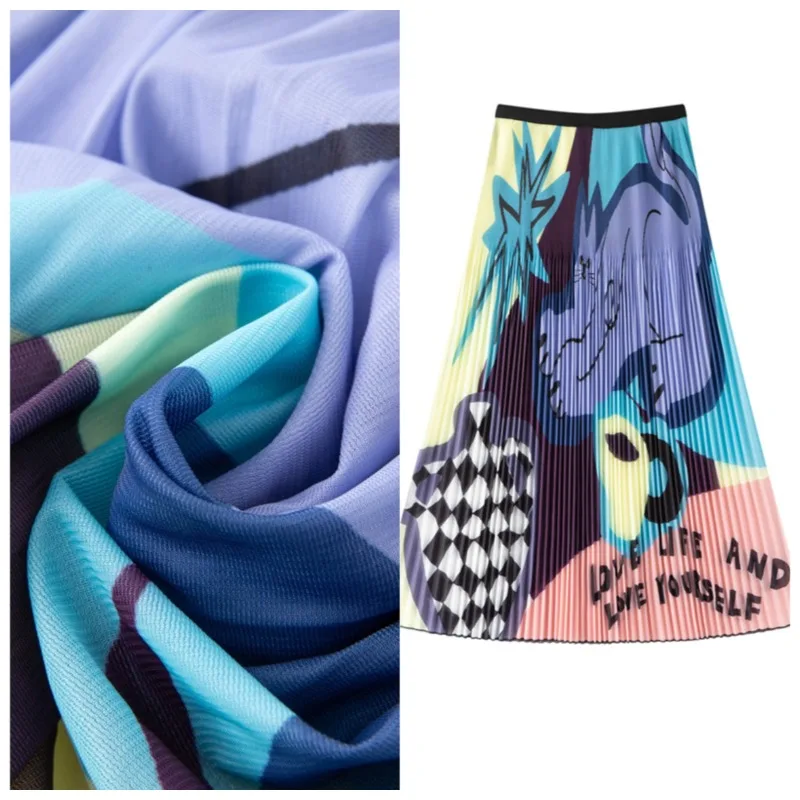 

Miyake Pleated Printed Skirt 2026 Spring Summer New Elastic Waist Fold Jupe Vacation Print Pressed Pleated Slimming Skirt Women