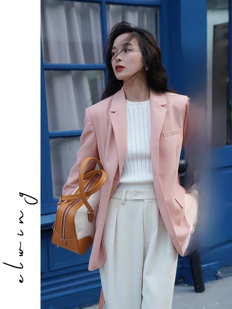 

Женский повседневный топ Elwing Original: двухцветный пиджак с поясом, длинными рукавами и двумя пуговицами, весна 2026, новинка для офиса и повседневной носки