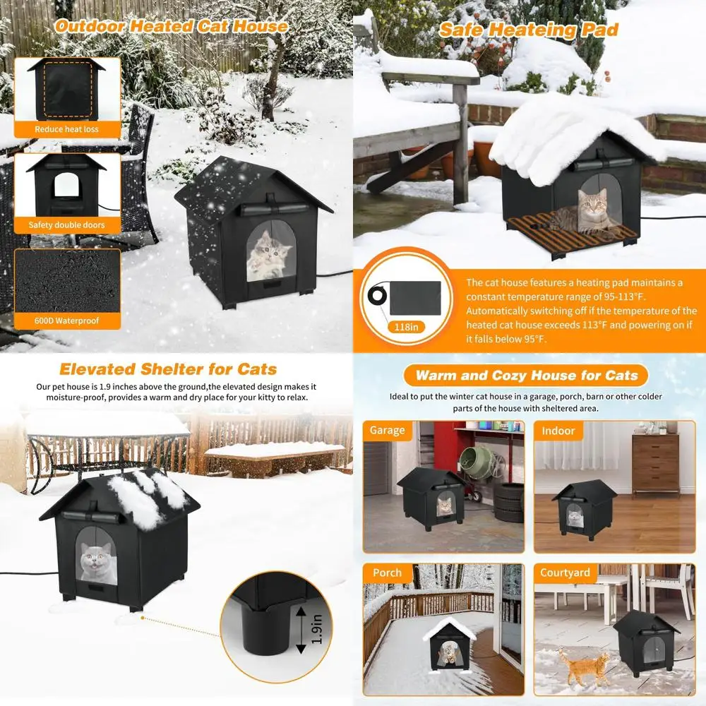 

Готовое взимку водонепроницаемое изолированное укрытие для кошек на открытом воздухе для кошек ферлов (большое, черное)