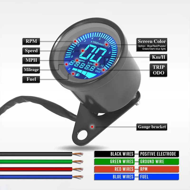 Motorcycle Speedometer Waterproof LCD Speed Meter With Bracket Plug And Play 10000 RPM DC 12V Speed Odometer Replacement