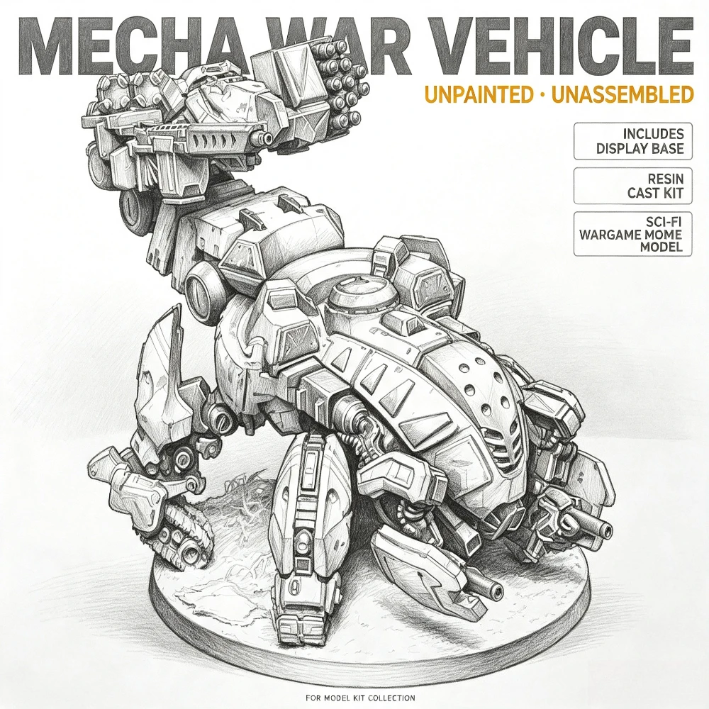 70mm+Cast Resin Model Kit, Mecha War Vehicle Resin Model Kit Unpainted Sci-Fi Model