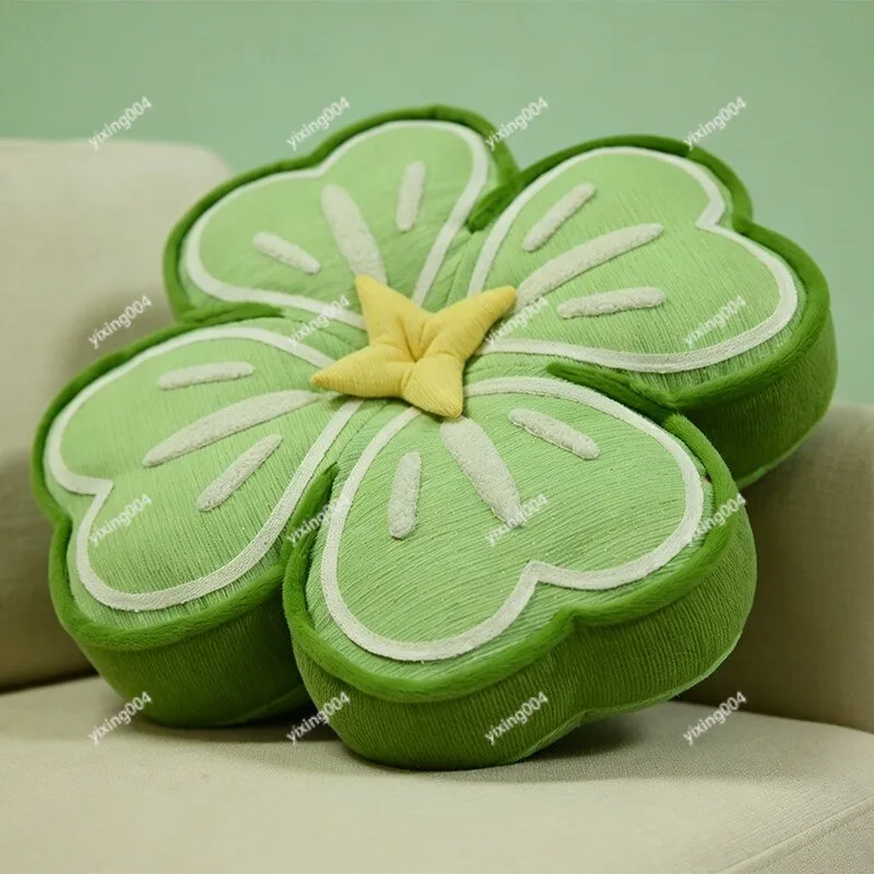 Green Plush Flower Throw Pillow Color Block Decor Cushion for Sofa Bed Chair Waist Support