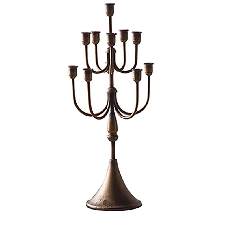 French retro multi-headed candlestick ornament, European candlelight dinner decorative props, old candlestick at the entrance