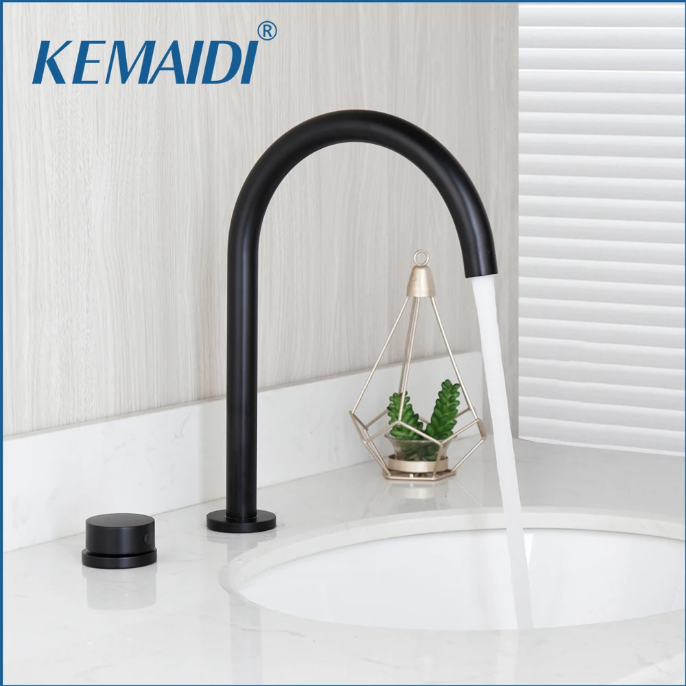 

KEMAIDI Matte Black Bathroom Bathtub Faucet WashBasin Sink Faucet Gold Brush Faucets Solid Brass Single Handle Mixer Tap